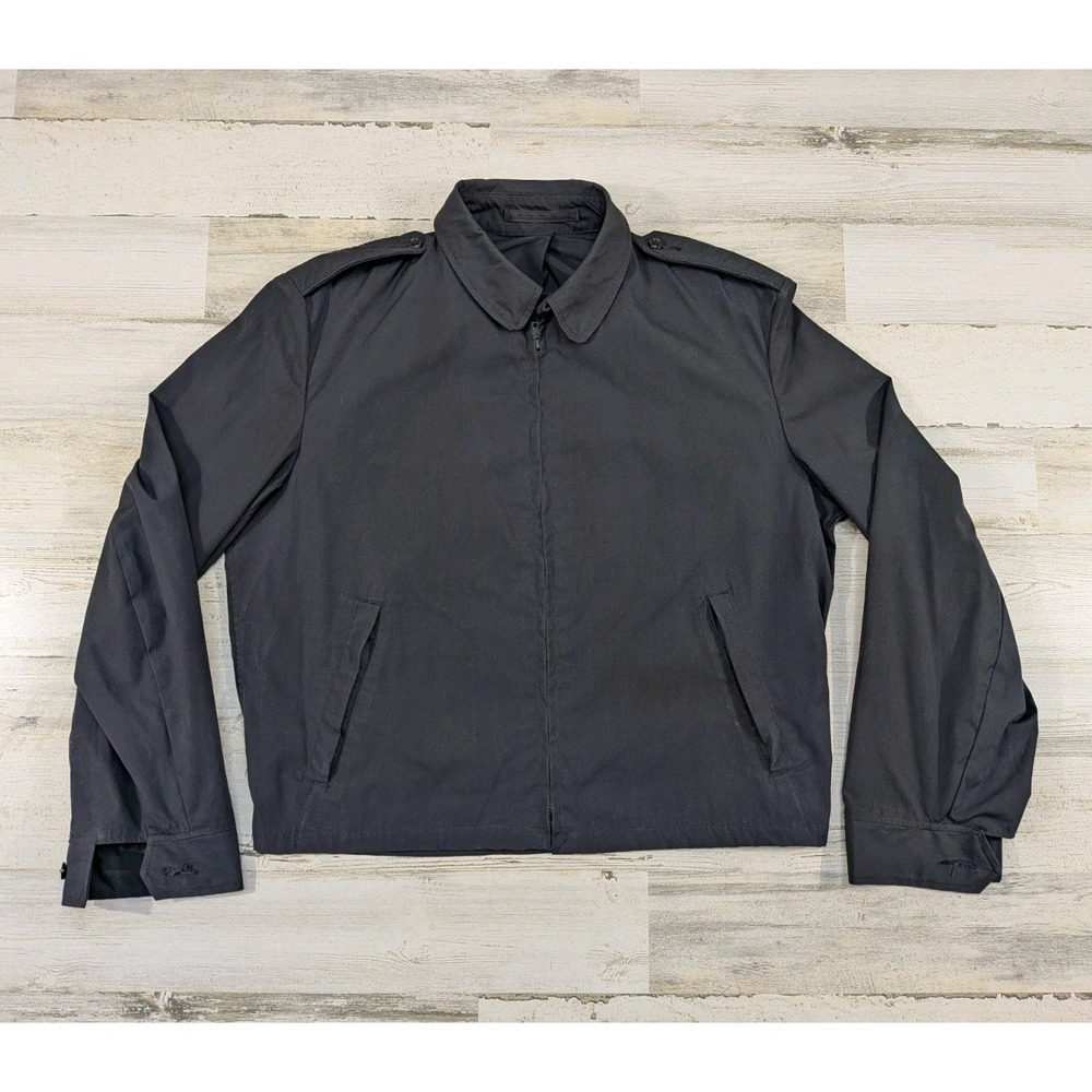 Vintage 80s Military Jacket Mens 42R Navy Blue Shade 3356 Poplin Cropped Zip